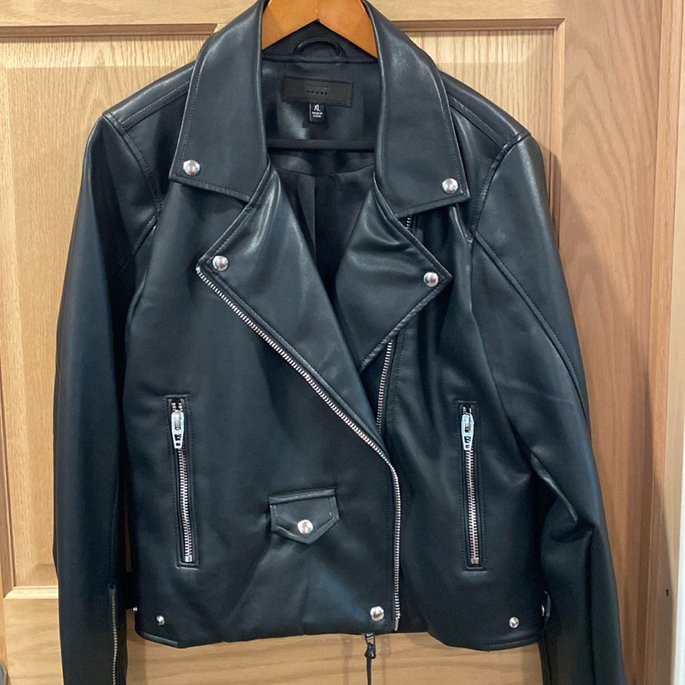 Blank NYC Black Faux Leather Moto Bomber Jacket